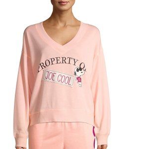 Womens Snoopy JOE COOL V-Neck Sleep Pajama Top Sweatshirt Size XS S M L NWT